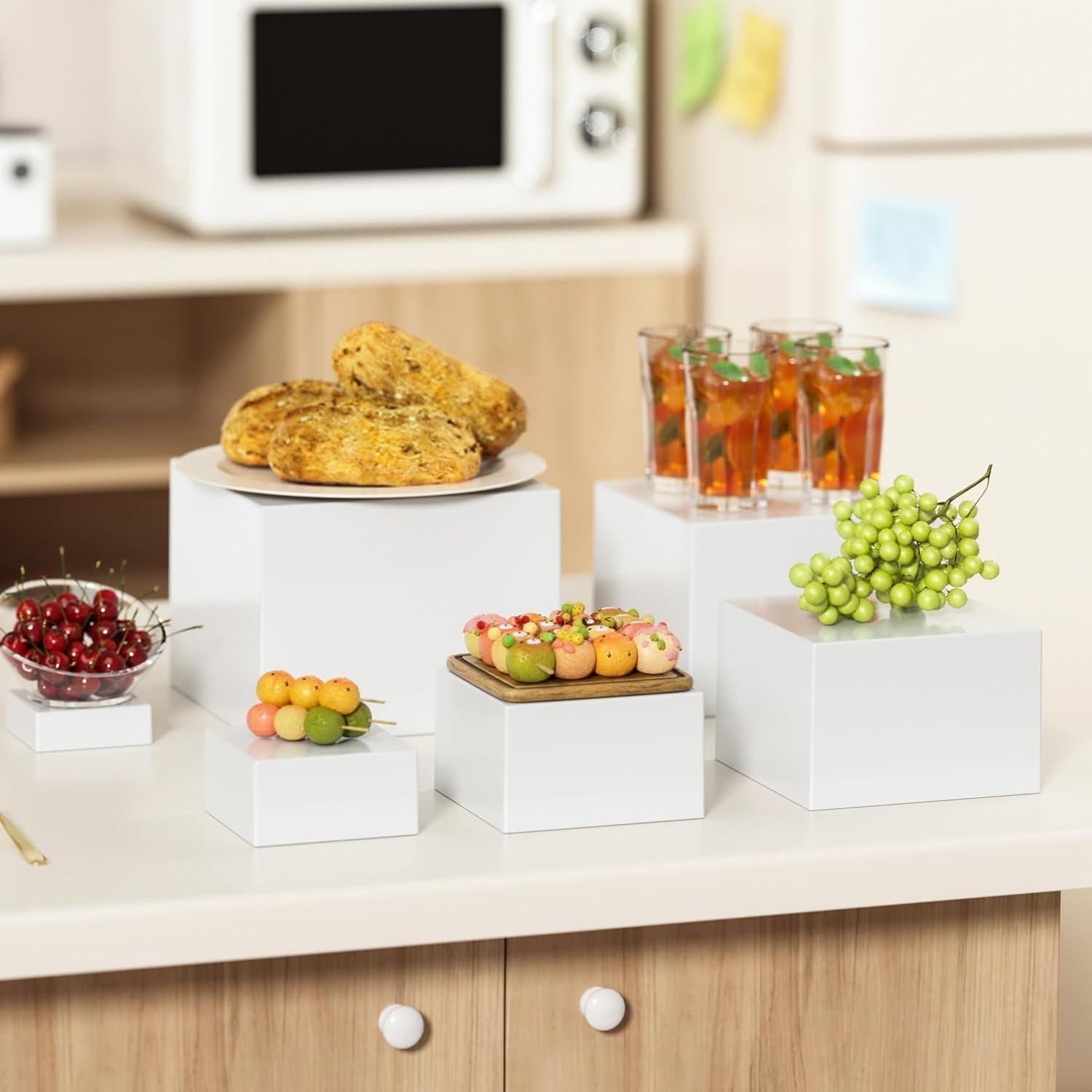 6-Piece Acrylic Cube Display Nesting Risers Set, Square Stackable Dual-Purpose Storage & Showcase Box with Hollow Bottoms, Multi-Functional Jewelry Dessert Display Stand, Acrylic Shelf