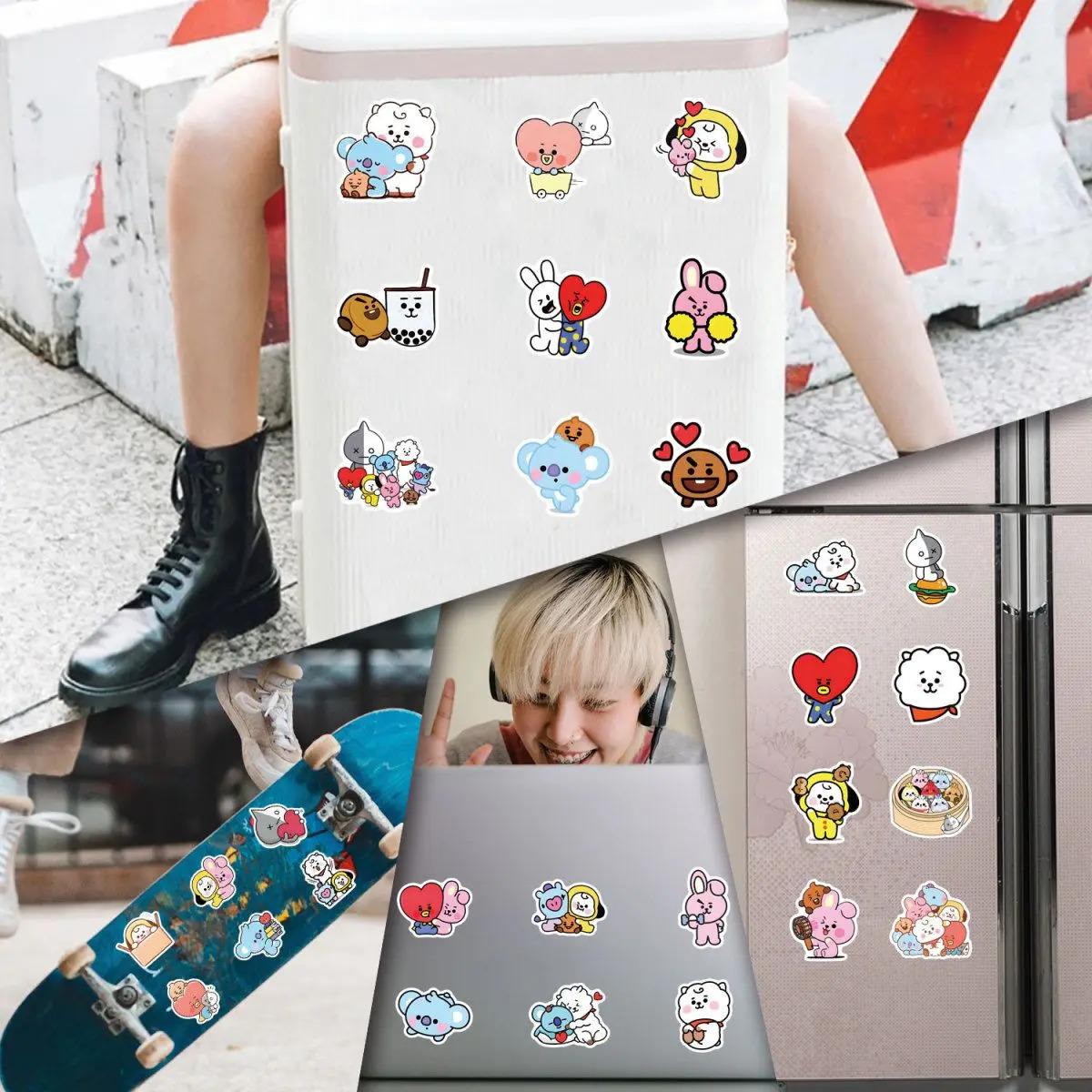BT21 Chimmy Cooky Koya RJ Shooky Mang Stickers High Color Value Cartoon Printing Creative Handmade Ledger Decoration 50/82 Stickers