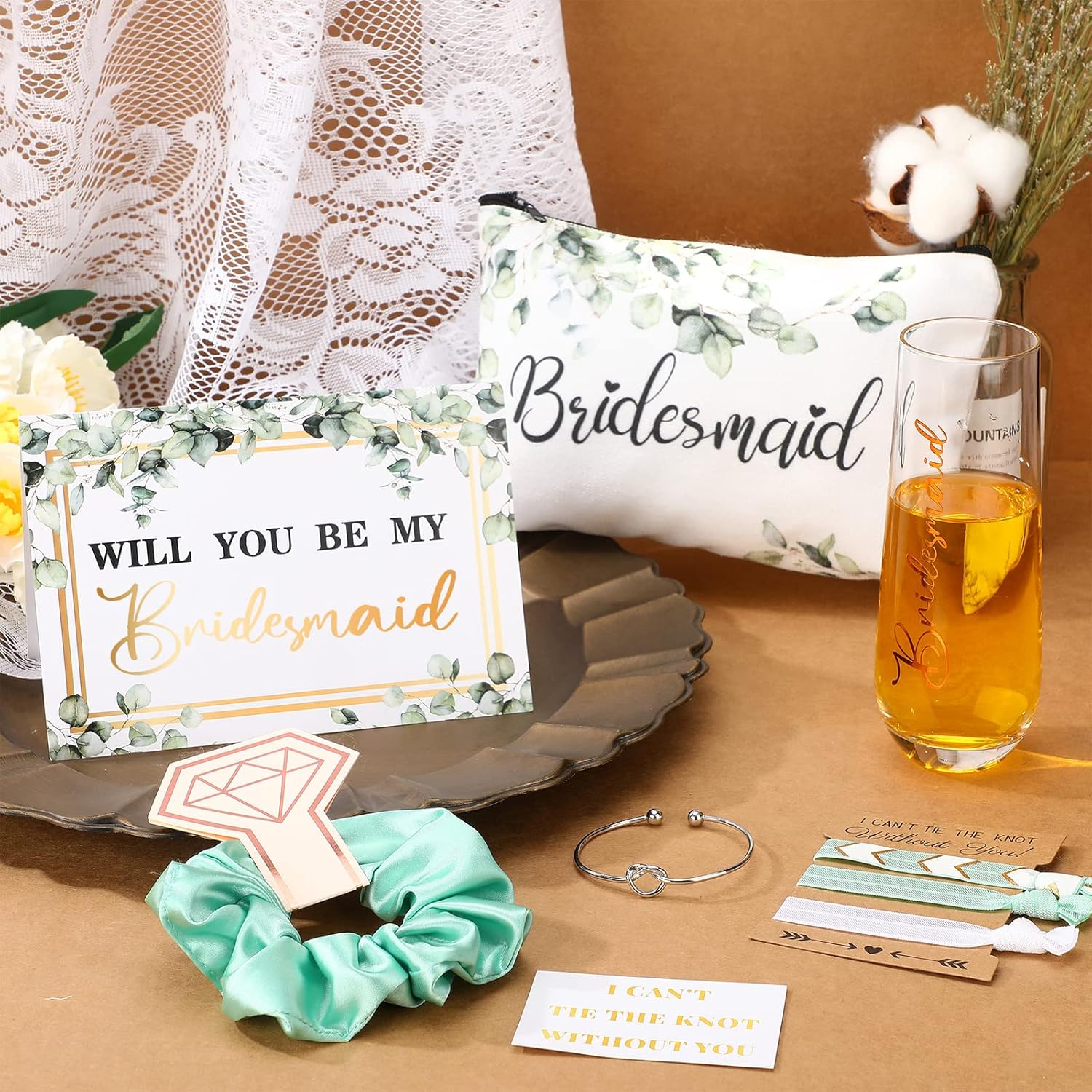 9 count Bridesmaid Proposal Gifts Sets Will You Be My Bridesmaid  Maid of  Box Include Champagne Glass Makeup Bag Bracelet for Engagement Wedding Bachelorette Party (Bohemian)