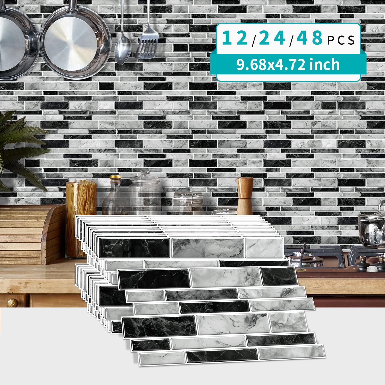 24pcs Marble Self-Adhesive Wall Tile Stickers, Decorative Wall Sticker, Bathroom & Kitchen Decor, Easy Peel-And-Stick Design, Universal Fit for Any Space