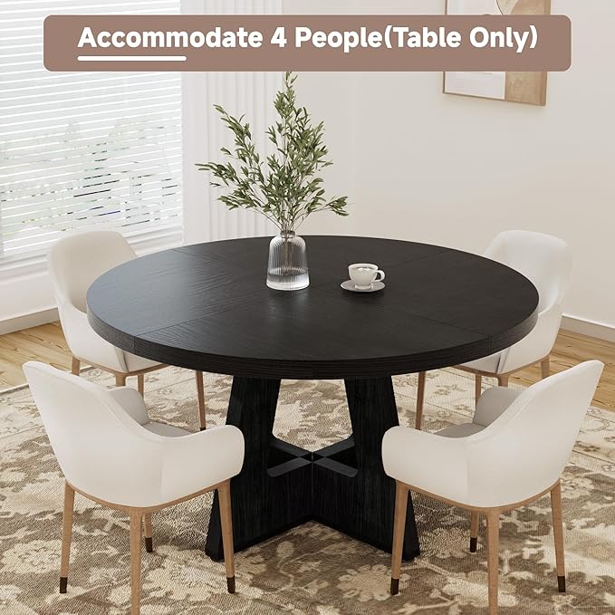 Round Dining Table for 4-6 People, 47" Dining Room Table with Wooden Pedestal Base, Circle Kitchen Tables for Kitchen, Dining Room, Living Room