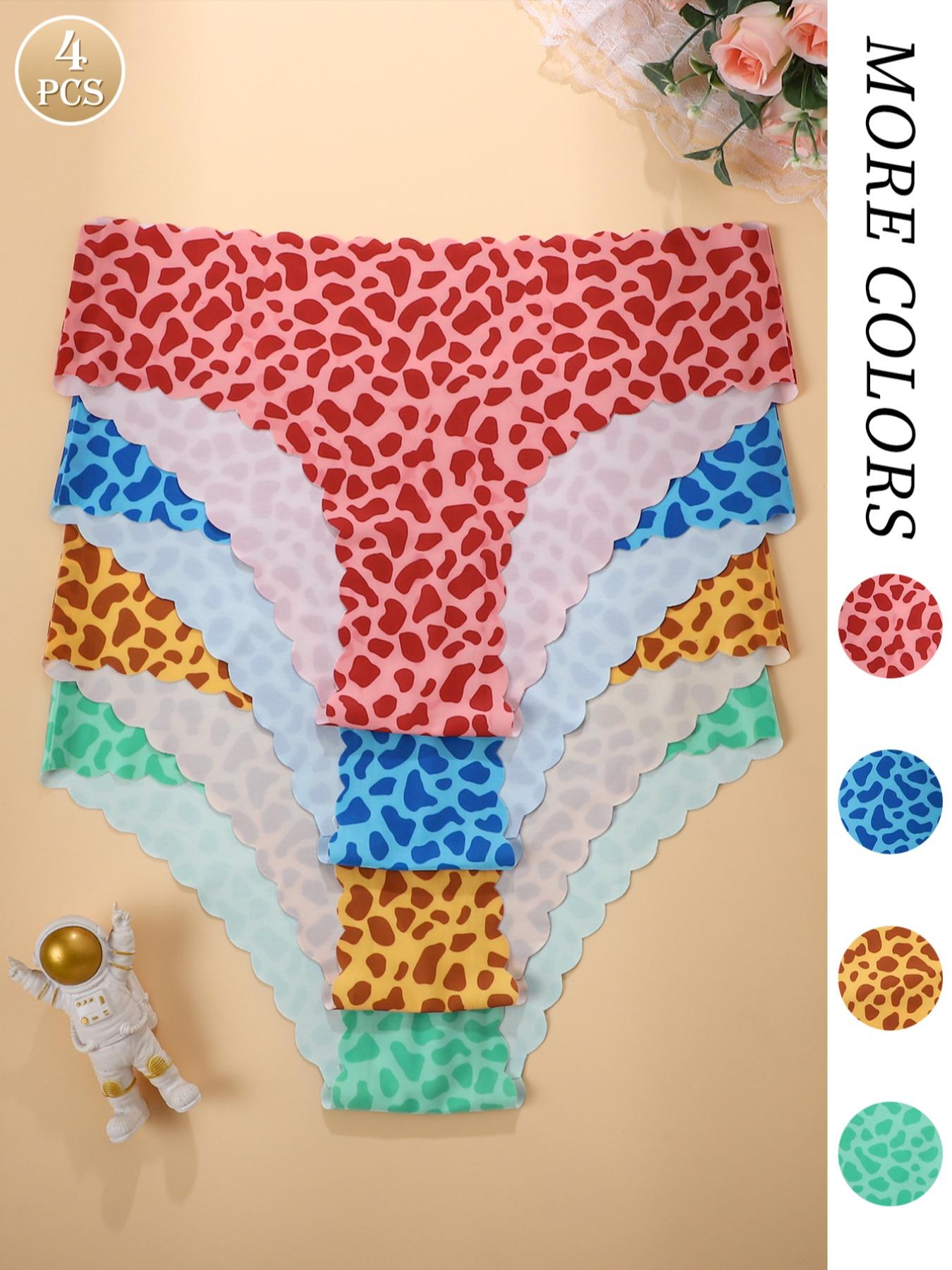 Women's Leopard & Halloween Print Underwear Set, Breathable Seamless Mid-Waist Thong Panties, Casual Fitted All-Seasons Lingerie