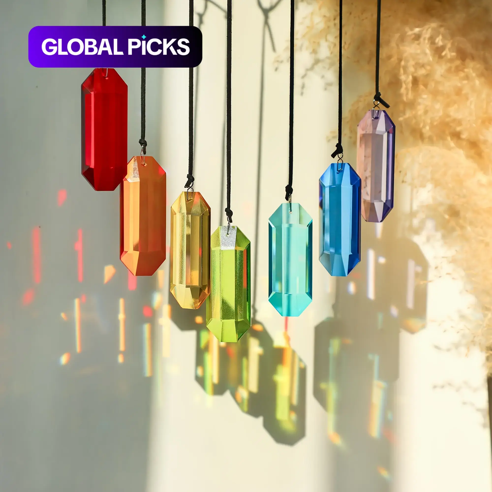 7 Crystal Sun Catcher Prism Set, Indoor Window Hanging Decoration, Therapeutic Rainbow Glass Prism Decor for Home Garden Healing Crystals