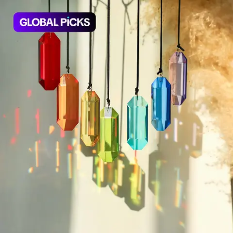 7 Crystal Sun Catcher Prism Set, Indoor Window Hanging Decoration, Therapeutic Rainbow Glass Prism Decor for Home Garden Healing Crystals