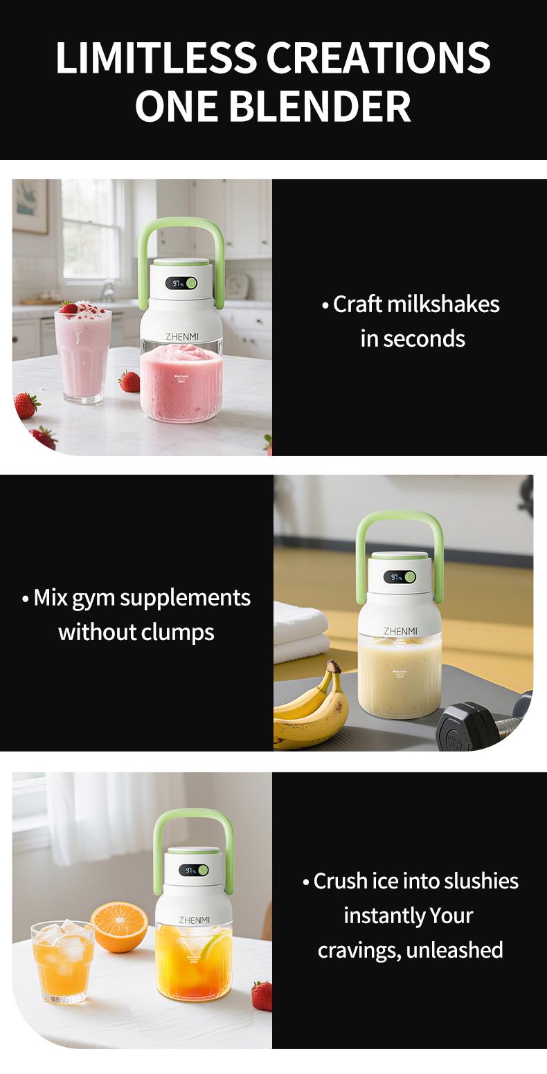 Valentine's Day Blender for Shakes & Smoothies! ZHENMI BPA-Free Cordless Blender, 33oz, Ice Crushing, USB Rechargeable, Make Party Shakes, Valentine's Day Morning Smoothies & Healthy Drinks