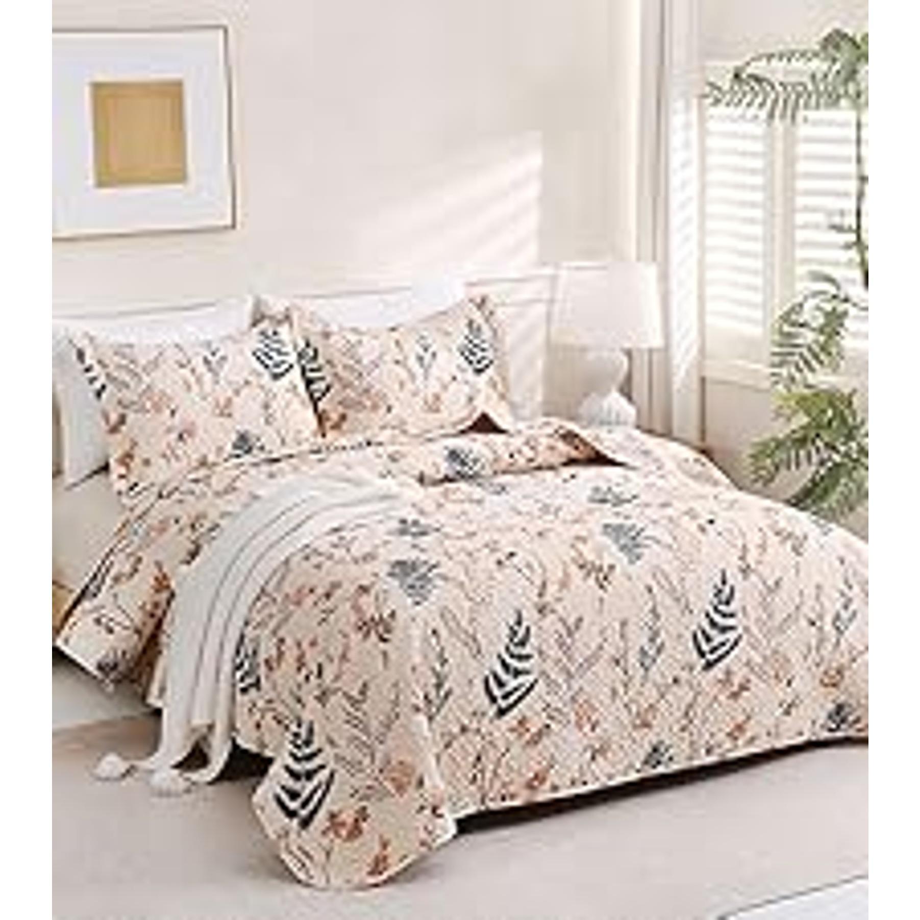 Boho Floral Printed Sheet Set Queen Size 4 Piece, Soft Botanical Pattern Microfiber Sheets Extra Deep Pocket