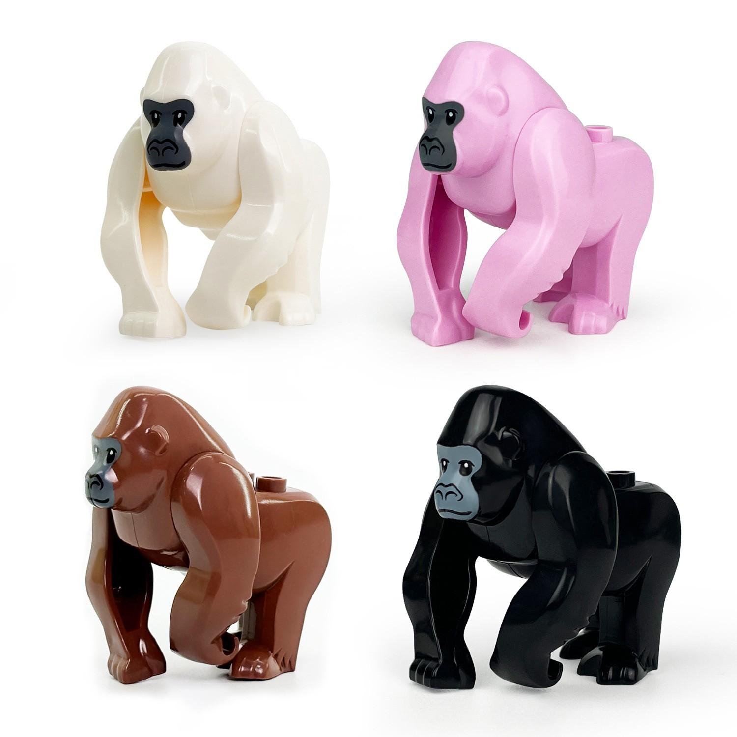 TOOUEE 4PCS Chimpanzee Building Blocks Set, Plastic Animal Figurine , Compatible with Major Brands, Creative Desktop Decor Home Office Collection Model for Animal Lovers, Gift for Christmas Halloween