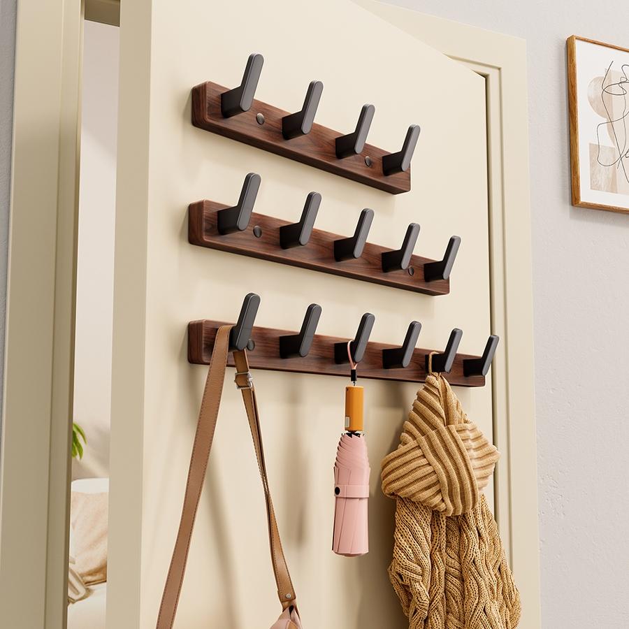 Walnut Wood Door Back Hook, Large Clothes Backpack Hat Bag Holder, Wall Mounted Fixed Bathroom Hanger, Entryway Hanging Rack