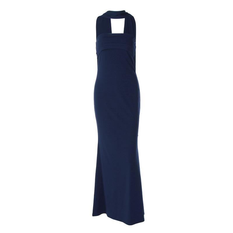 Women‘s Black Tie-neck Dress, Solid Ruched Sleeveless Strapless Backless Tube Dress & Halter Neck Scarf Ribbon Two-piece Set, Plain Back Zipper Maxi Long Dresses, Sexy Cocktail Party Club Date Evening Gown Wedding Guest Mermaid Dress Outfit For Ladies