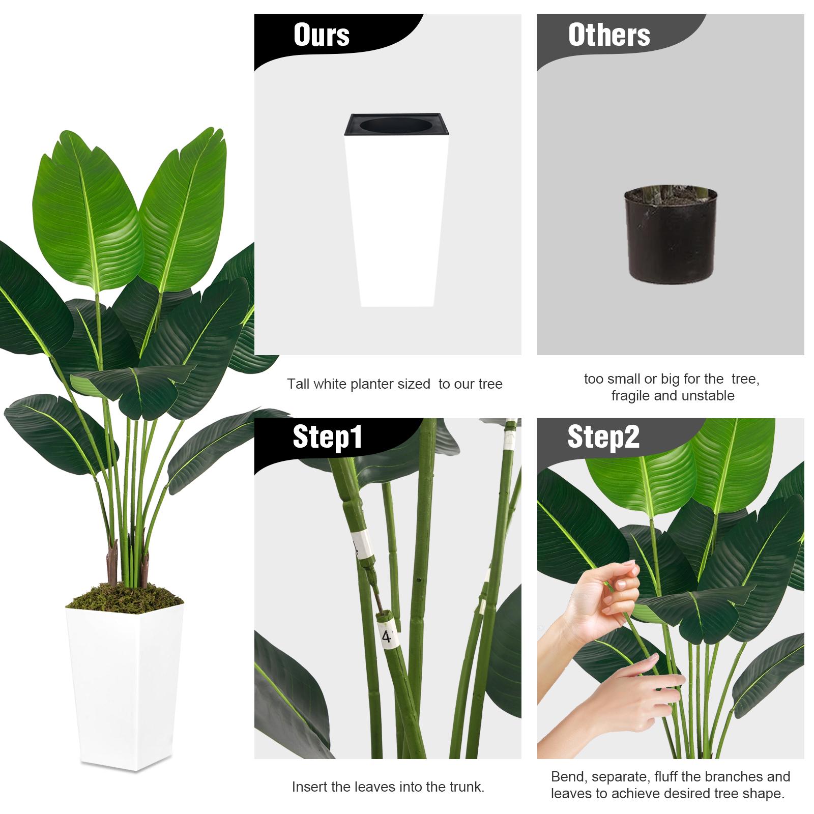 Bird Of Paradise Tree, Artificial Imitation Of Real Fake Plants, 10 Leaves With White Square Flower Pot, Home And Office Decoration