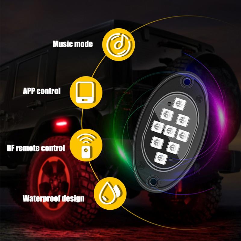 Multicolor RGB Rock Lights, 20 Pods Multicolor RGB LED Rock Lights Kit Offroad Truck Underbody Neon , Bluetooth APP/Remote Control, Flashing Music Mode Wheel Well Light, For Pickup Truck ATV UTV RZR SUV