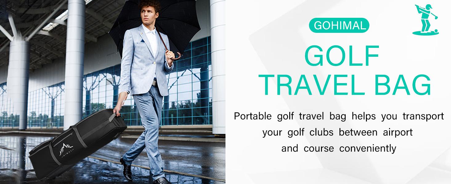 GoHimal Golf Travel Bag with Adjustable Support Rod, 900D Heavy Duty Oxford Fabric Golf Travel Case for Airlines with Wheels