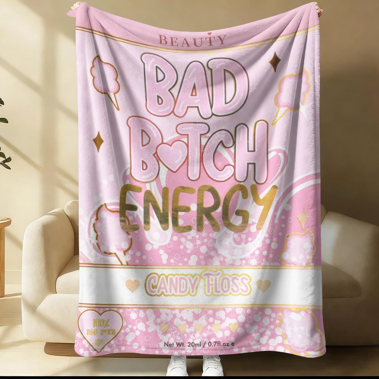 Bad Bitch Energy Flannel Blanket, Y2K Coquette Funny Slogan Cherry Popsicle Throw Blanket, Ultra Soft Warm Blanket for Teen Girls Women, Cute Girly Aesthetic Gift Blanket, Cozy for Couch Bed Sofa Bedroom Dorm