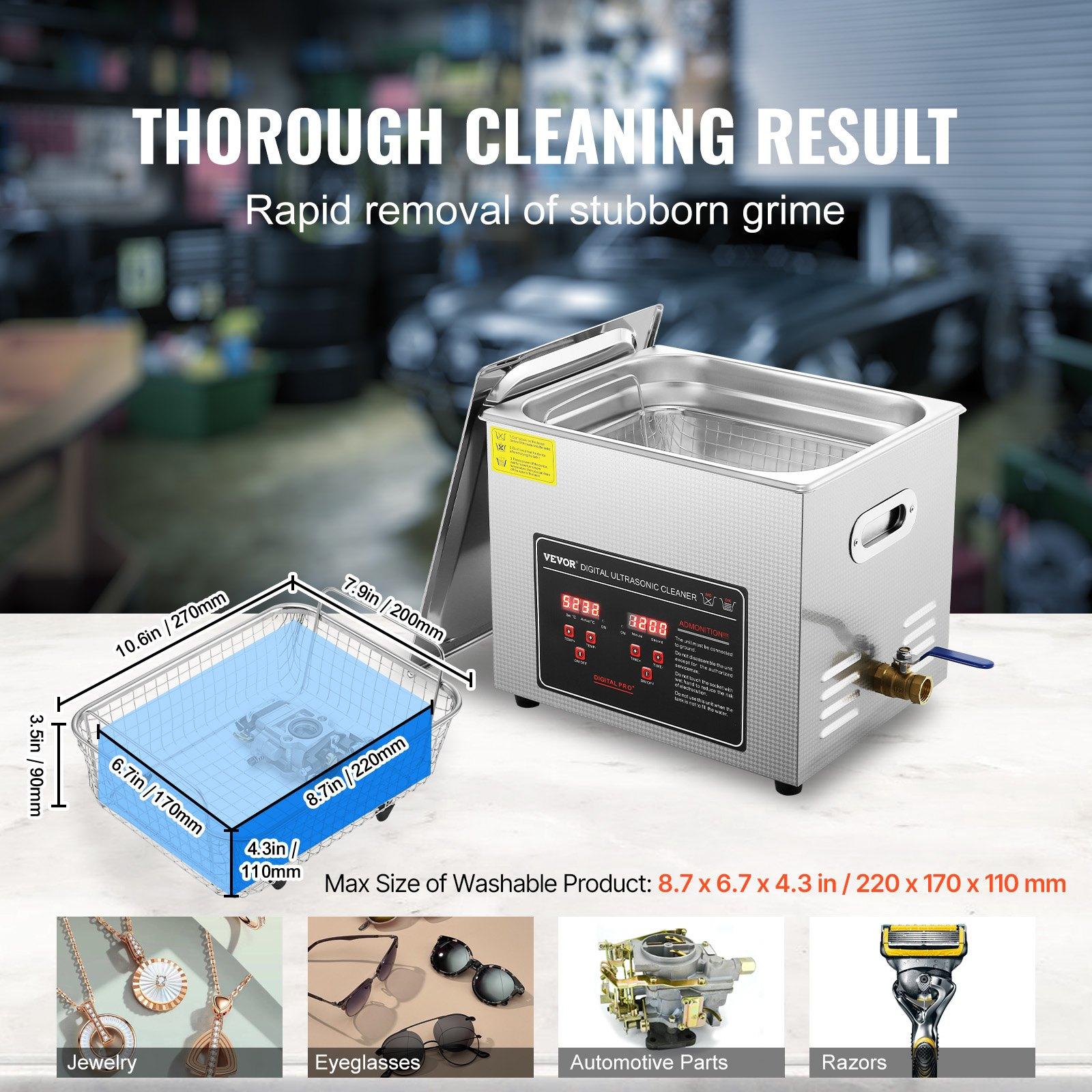 fathersdaygift VEVOR Ultrasonic Cleaner with Digital Timer Heater, Professional Ultra Sonic Jewelry Cleaner, Stainless Steel Heated Cleaning Machine for Glasses Watch Rings Small Parts Circuit Board (10L)