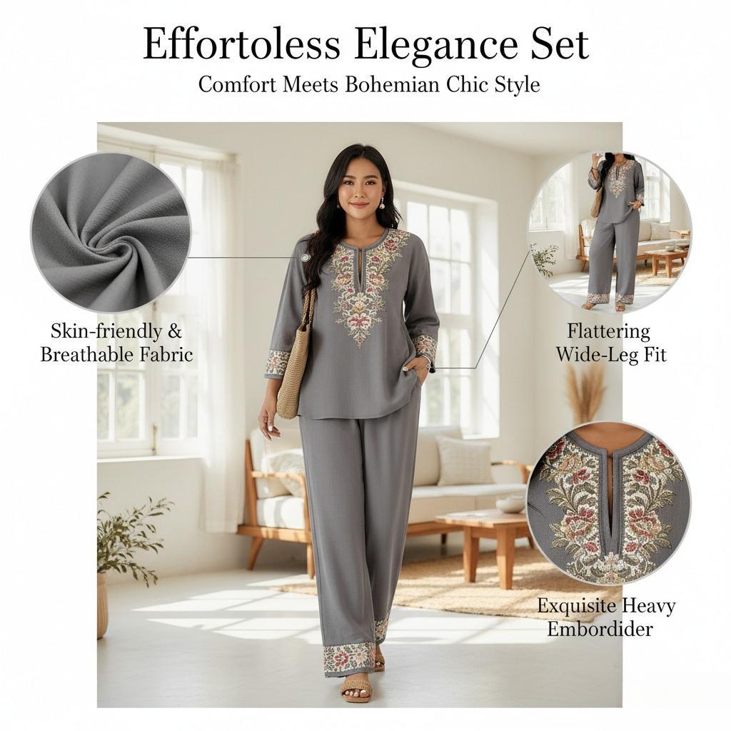 Women's Ethnic-Style 2026 2-Piece Dress & Top Set, Long-Sleeved with Lace Flower Details