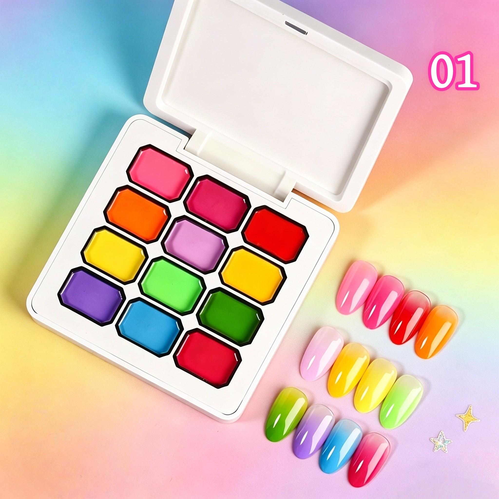12-Color Y2K Nail Gel Set, Rainbow Colors, Dopamine Macaron, Red Series, High Saturation Shimmer, LED Nails, DIY Nail Design