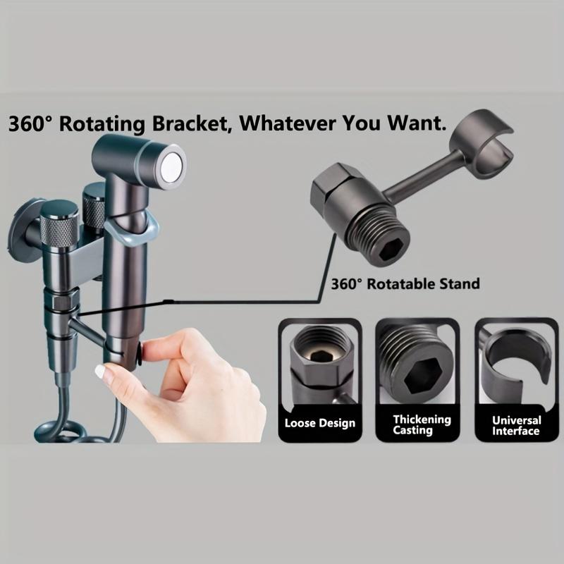 High Pressure Shower Spray Gun Set, Copper Body Dual Control Faucet, Bathroom Accessories, Toilet Bidet Attachment, One in Two Out Design, Toilet Cleaner