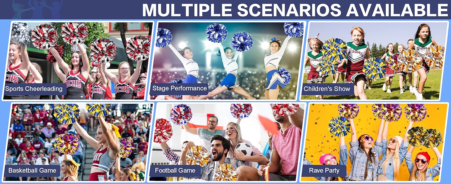 4Pcs Upgraded 12inch Metallic Cheerleading Pom Poms, Cheerleader Pompoms Cheer Poms for Kids Adults, Cheering Squad Pompoms for School Sports Games Dance Party