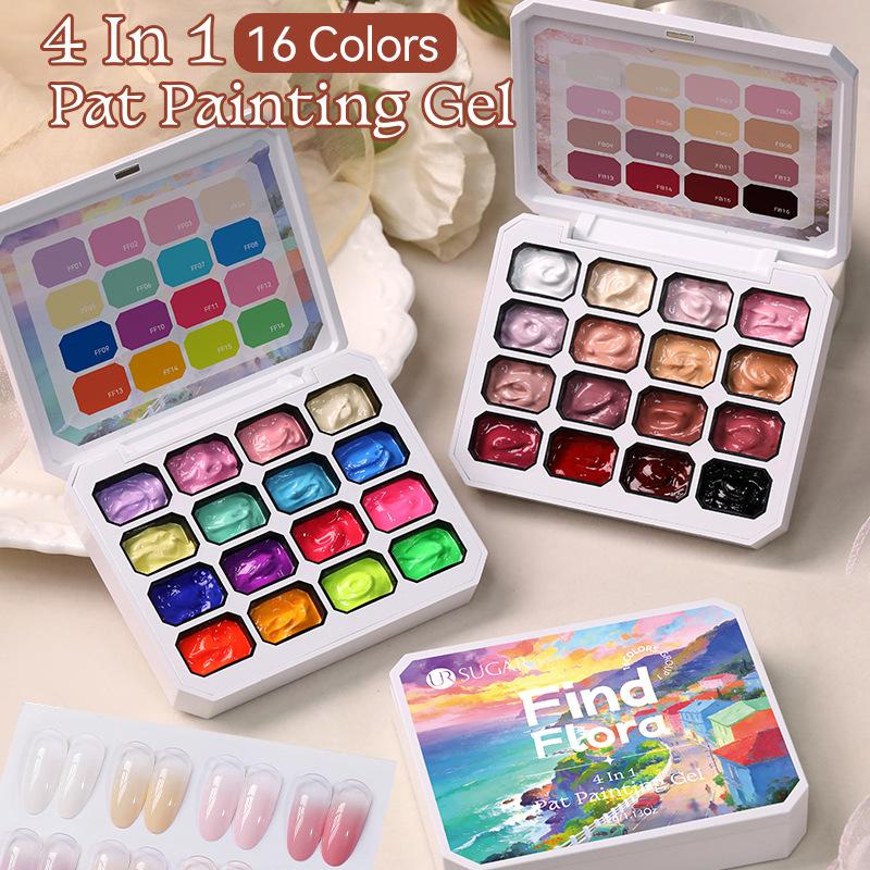 4-in-1 Patting Gel Nail Polish Set - 16 Colors of Pure Cream Gel Palette, Pigmented Colors Suitable for Gradient and Floral Nail Art, Ideal for Salon and Home Use