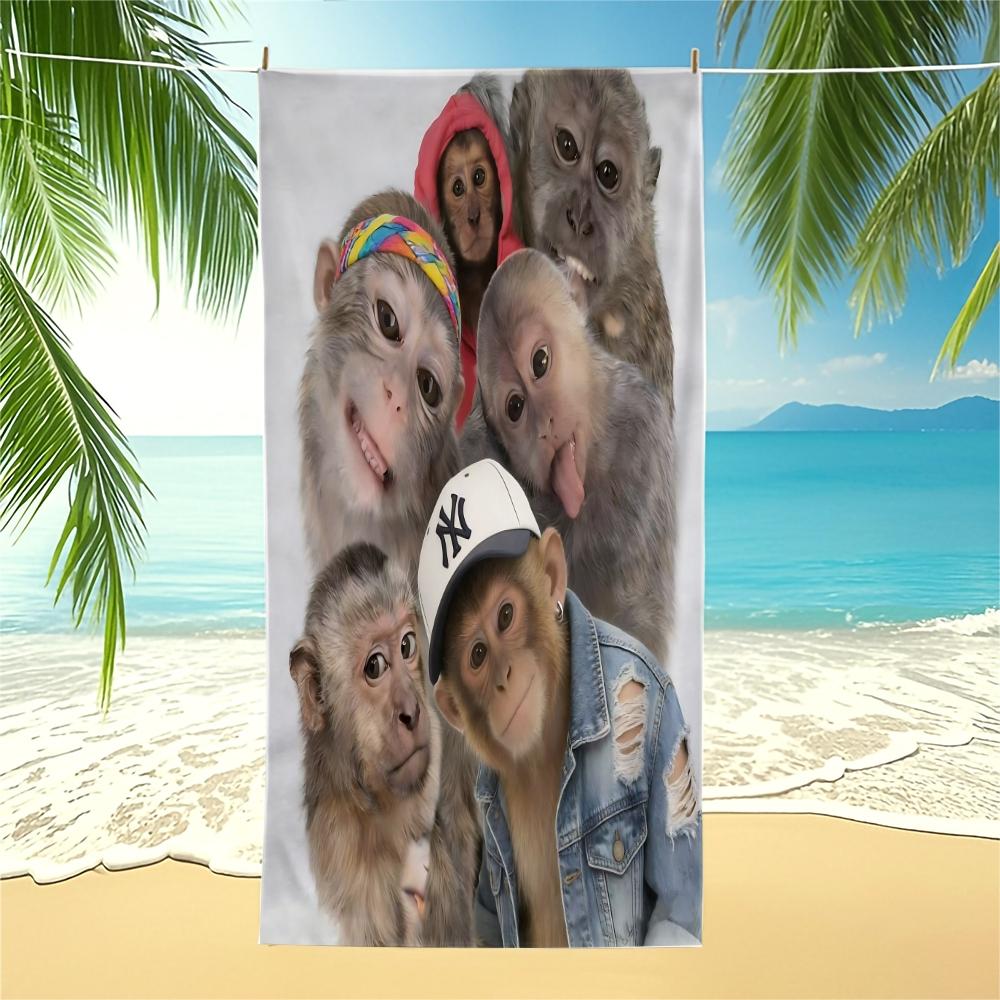 Trending Fun Monkey Adult Beach Towel, Trendy Cool Print Design, Lightweight Quick-Dry Towel, Suitable for Poolside, Vacation, Travel, and Outdoor Summer Use, Lightweight, Quick-Drying