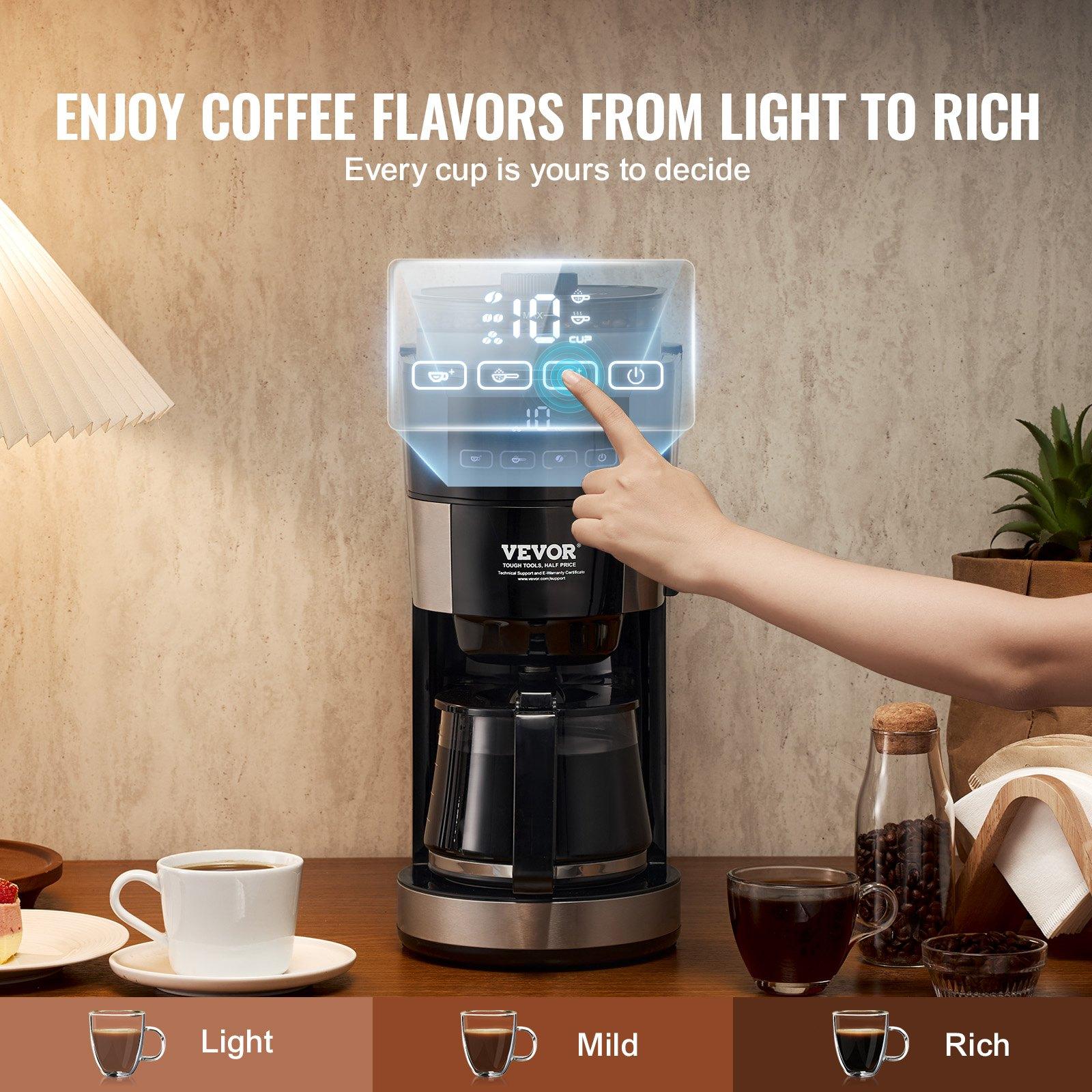VEVOR Coffee Maker with Grinder, 10 Cup Coffee Machine, Grind and Brew Coffee Maker with 3 Brew Strength Control, Drip Coffee Maker with Adjustable Grinding Coarseness, for Home Office Restaurant VEVOR Coffee Maker with Grinder, 10 Cup Coffee Machine, Grind and Brew Coffee Maker with 3 Brew Strength Control, Drip Coffee Maker with Adjustable Grinding Coarseness, for Home Office Restaurant