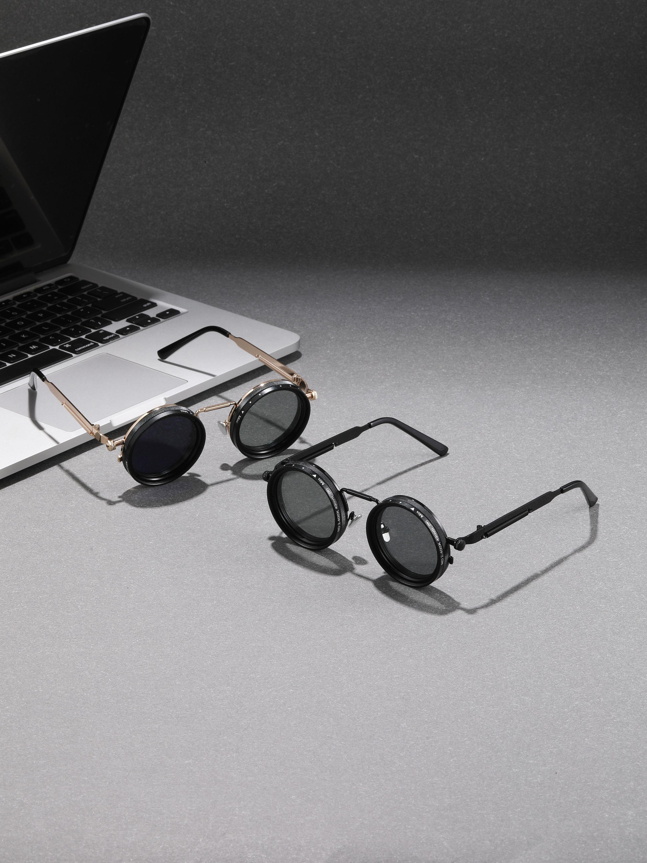 Steampunk Round Adjustable Rotating Aluminum Magnesium Lenses, Fashion Glasses Unisex Polarized Colors Adjustable, All Seasons