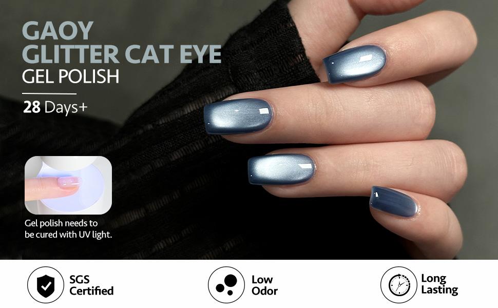 GAOY Tropical Sea Cat Eye Gel Nail Polish Set with Magnet for Blue Glitter Holographic Cat Eye, Salon UV Gel Manicure and Nail Art DIY at Home