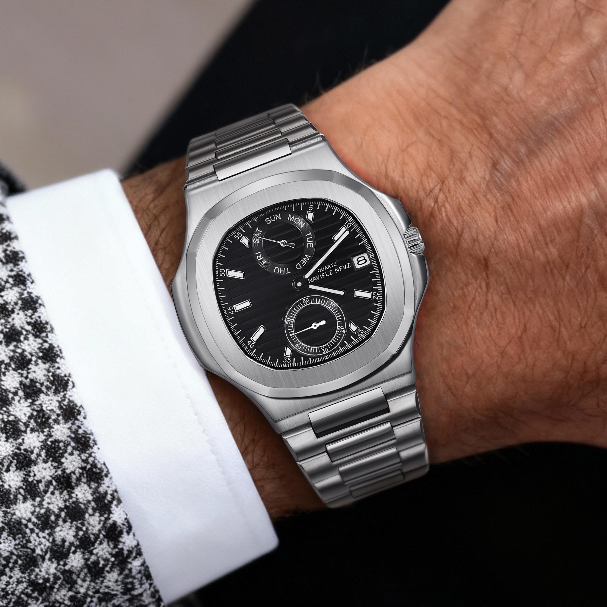 NAVIFLZ NFVZ  Luxury Men Wristwatch Business Waterproof Luminous Date Man Watch Stainless Steel Men's Quartz Watches Relogio Masculino