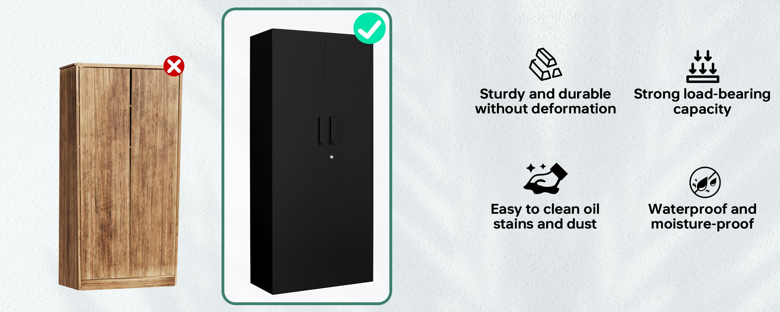 Letaya Metal Storage Cabinets with Lock Door and 5 Adjustable Shelves, Steel Garage Tool Organization Cabinets for Home,Utility Room, Warehouse,Lockers 71"