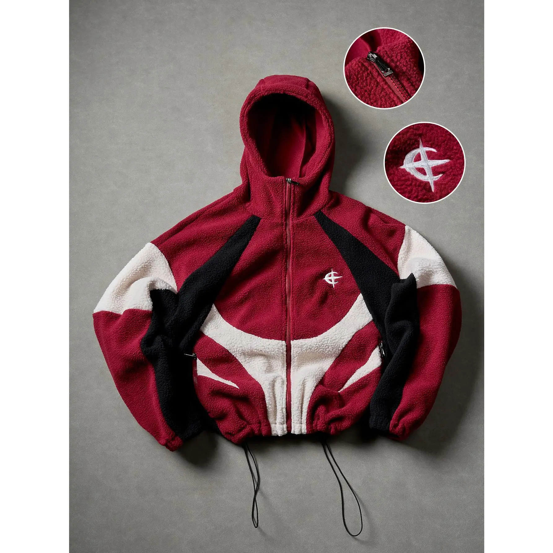 Men's Color Block Patchwork Hooded Long Sleeve Jacket Zip-Up Streetwear Fleece Cotton Jacket with Drawstring Hood Casual Sweatshirts
