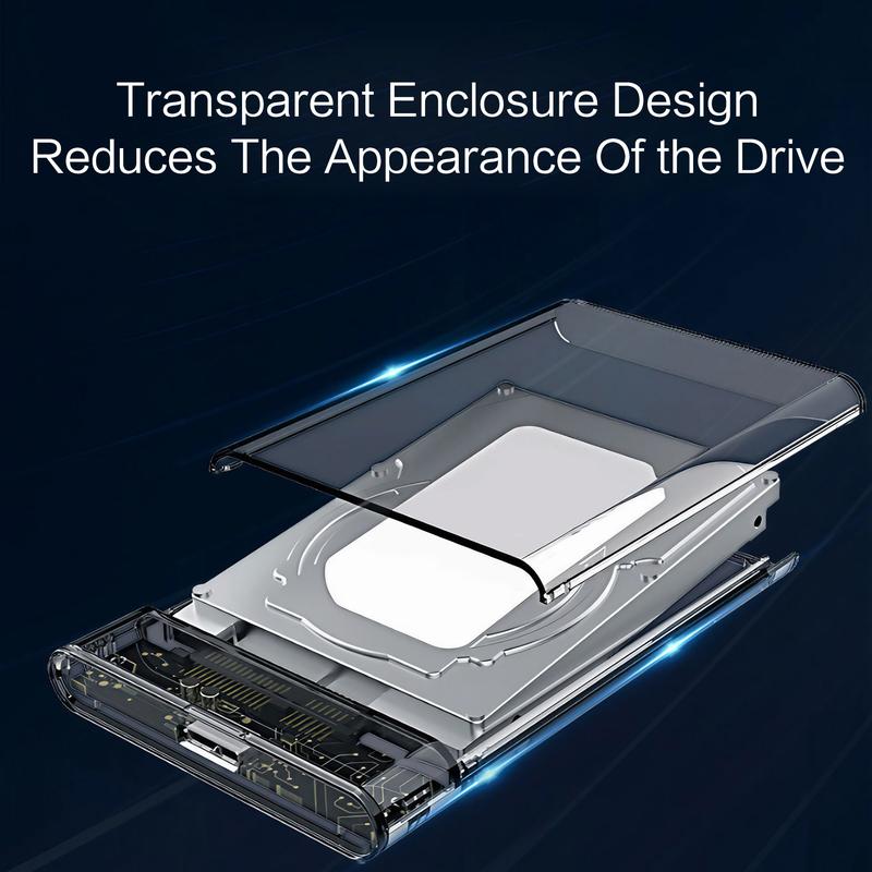 2.5 Inch External Hard Drive Enclosure, 1 Count SATA to USB 3.0 Transparent SSD & HDD Box, High Speed Hard Drive Box, Mobile Storage HDD Box