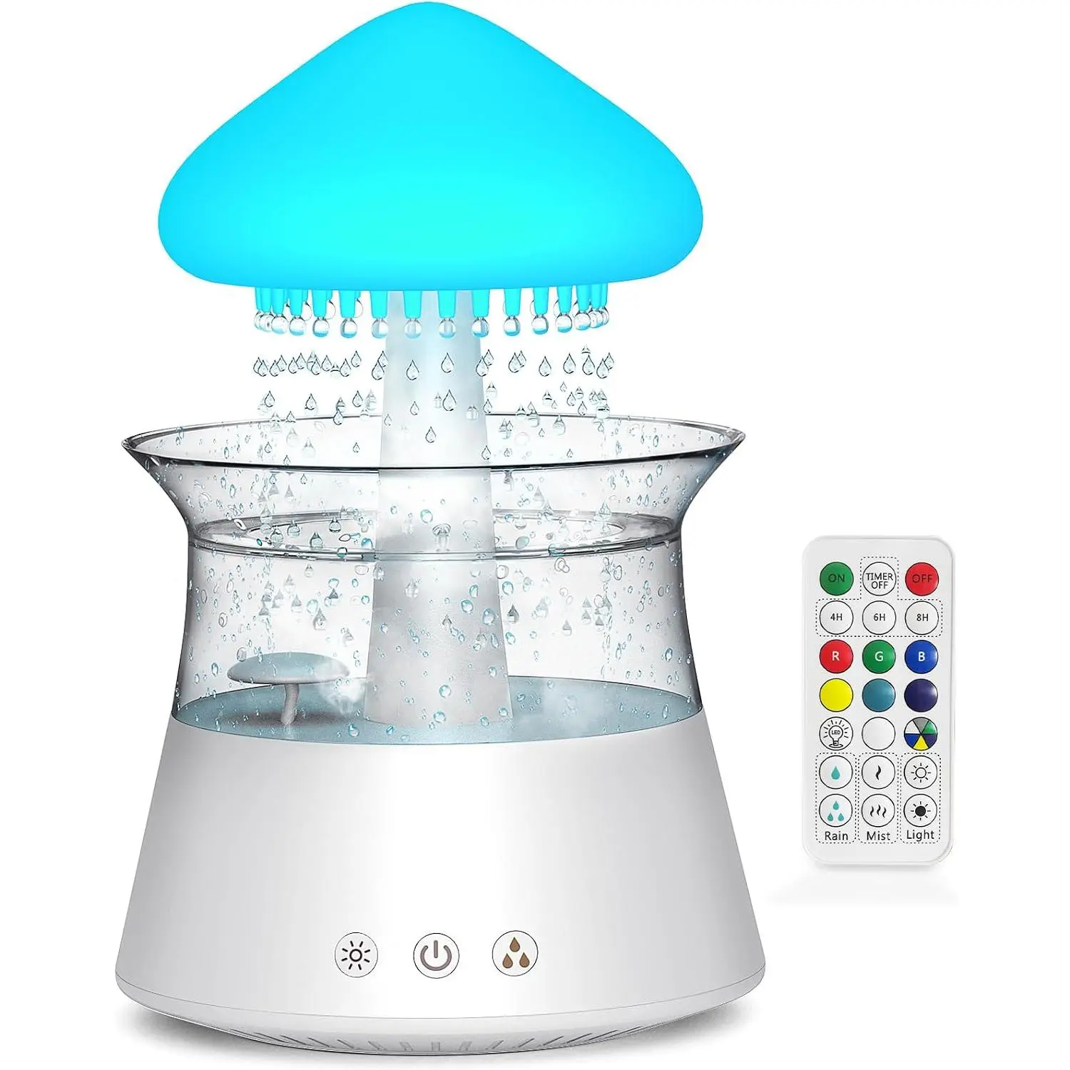 Humidifier Rain Water Drip Diffuser Humidifier with Remote Waterfall Lamp Mushroom Humidifier Rain Sounds White Noise Humidifier Air Humidifiers for Bedroom Desk