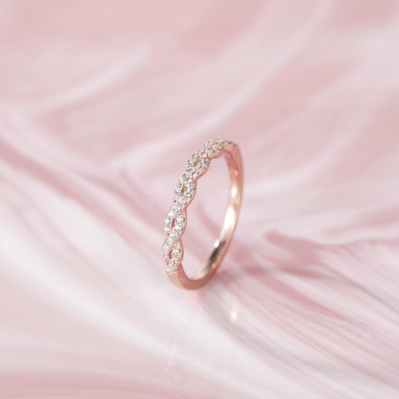 EAMTI 925 Sterling Silver Wedding Band for Women Cubic Zirconia Twisted Rope Half Eternity Band Ring