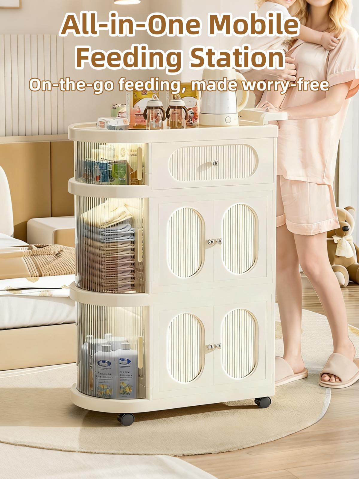 Multi-Layer Slim Storage Cart with Magnetic Doors - Portable Cabinet on Wheels with Handle, Large Capacity Organizer for Toys & Diapers, Foldable Trolley for Kids Room & Hallway, Easy Install Storage System