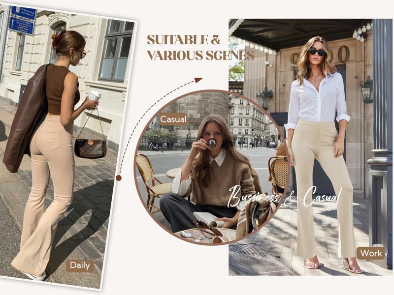 Dlooda Womens Bootcut Dress Pants Business Casual Work Pants with Pockets High Waist Stretchy Trousers Pull On Office Slacks