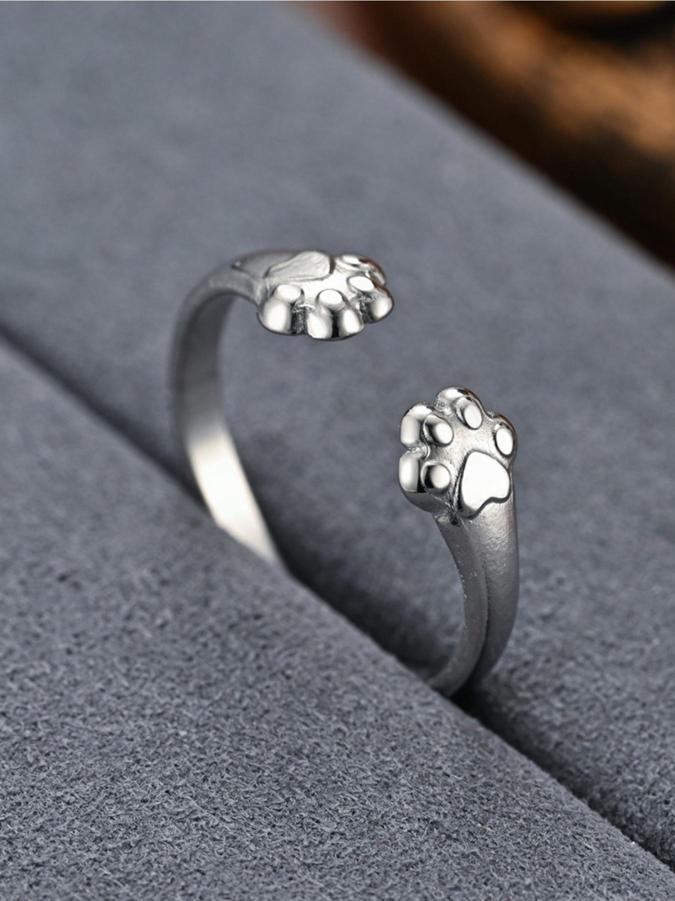 Fashionable and Cute Cat Paw Stainless Steel Non Fading Open Ring for Women, Simple and Casual Daily Commuting Versatile Ring