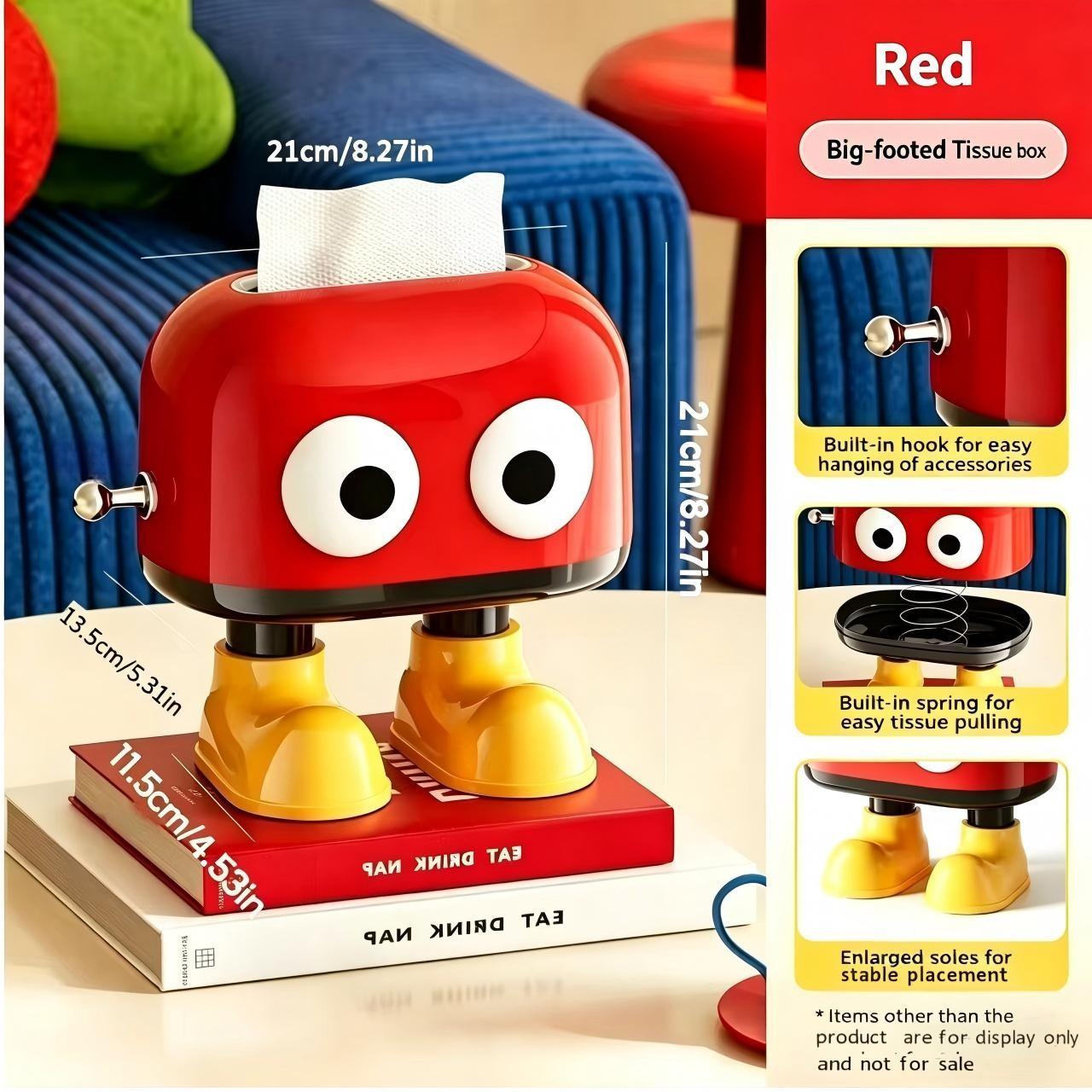 Cute Healing Series Tissue Box, Big- Footed Tissue Box, High Aesthetic Paper Holder, Creative Hook Spring Adjustable, Home Living Room Desktop