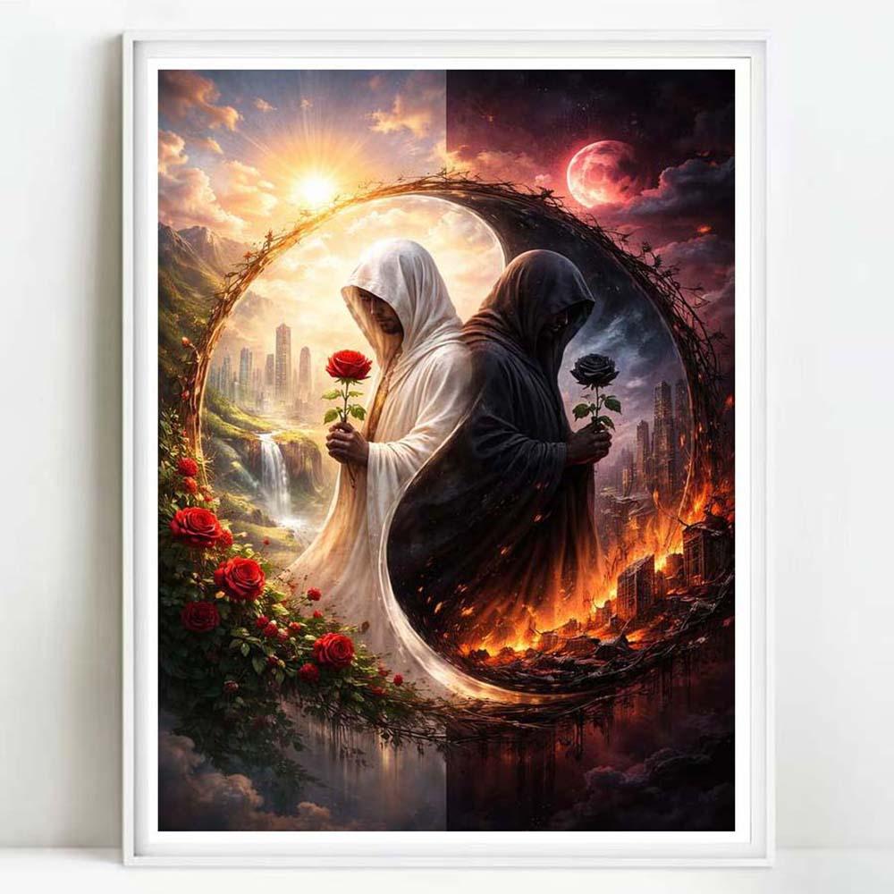 5D Diamond Painting Kit Full Round Drill Light, Dark, Rose DIY Mosaic Wall Art, Beginner Craft Kit (with Tools), Home Wall Decor Gift, Diamond Art Kit