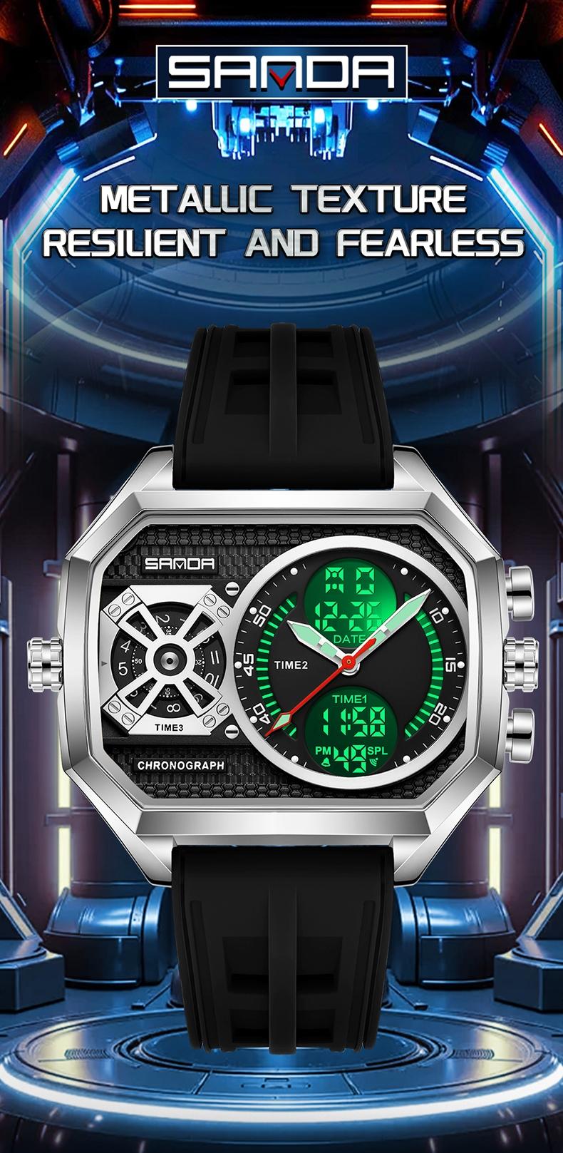 Sanda Multifunctional Digital Watch, Alloy Case, Waterproof, Luminous, Stopwatch, Alarm, Hourly Chime, Perfect Birthday Gift