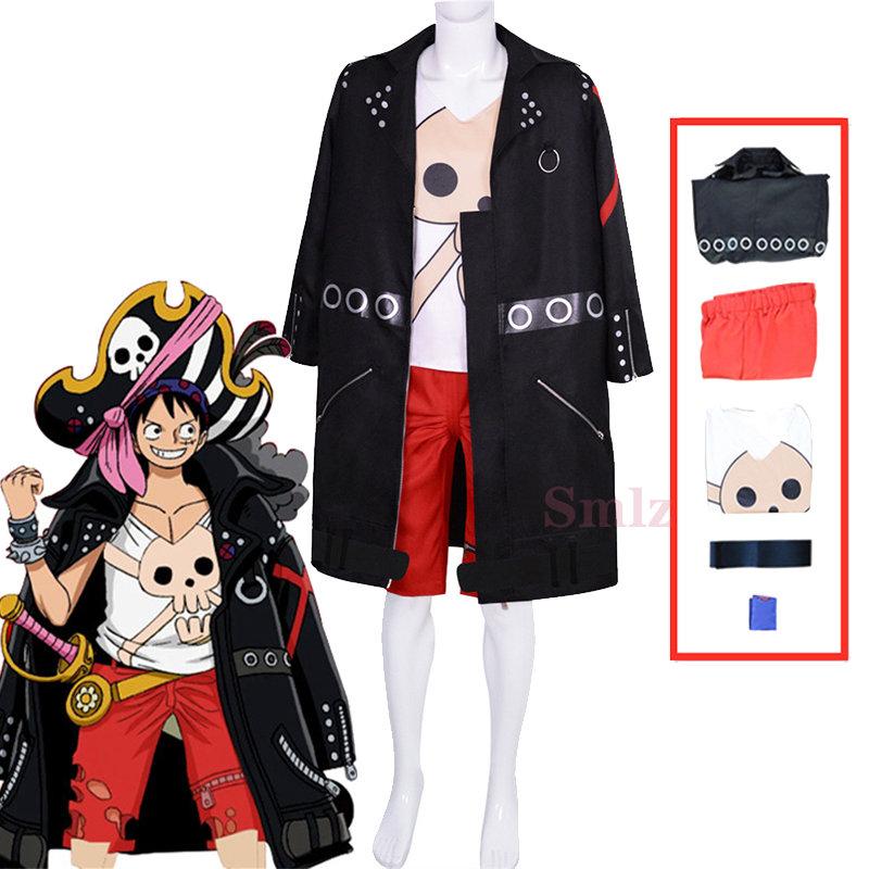 Anime Costume Film Red  Luffy Cosplay Costume Halloween Party Theater Edition Luffy Trench Pants Full Outfits