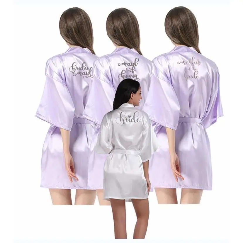new bride bridesmaid robe with white black letters mother sister of the bride wedding gift bathrobe kimono satin robes