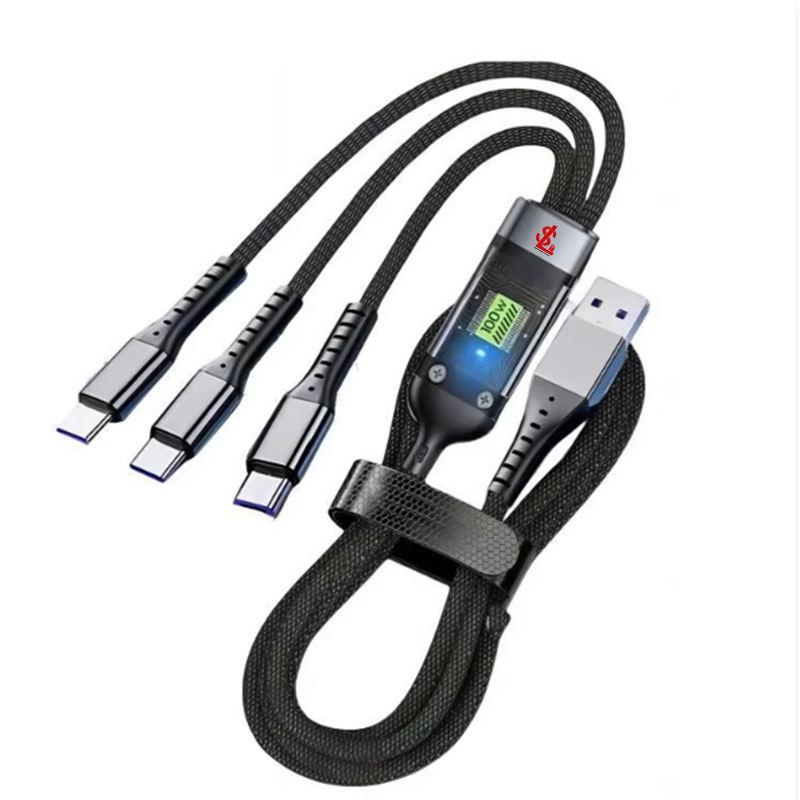 3-in-1 100W Phone Charging Cable, USB to Type-C Fast Charger Cable, Mobile Phone Charger Cable for iPhone 15 14 Samsung Xiaomi Huawei