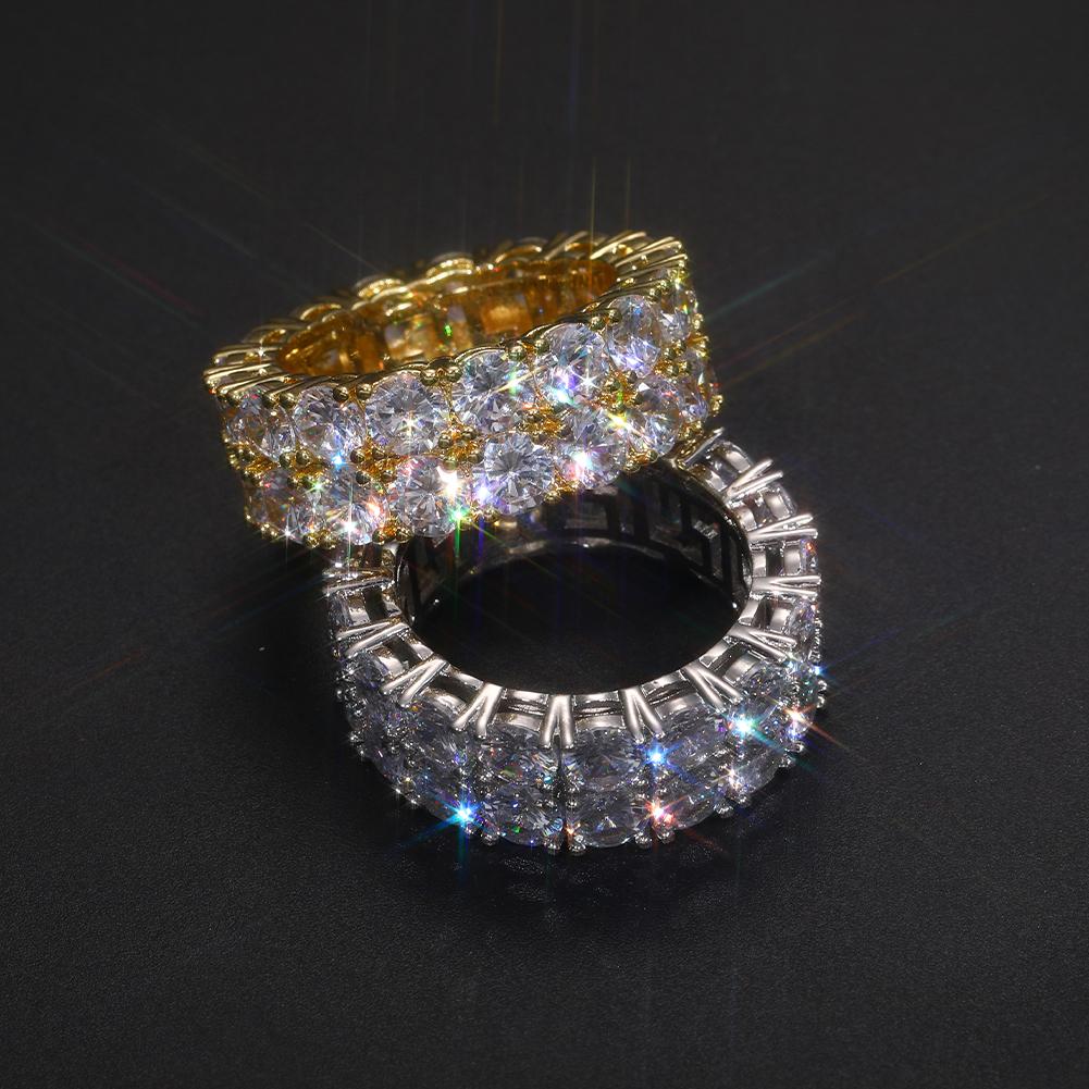 【#R34 】UCCIYO 2 Row VVS Synthetic Moissanite Tennis Rings For Women Men Shining Engagement Wedding Hip Hop Fine Jewelry 925 Sterling Silver Ring
