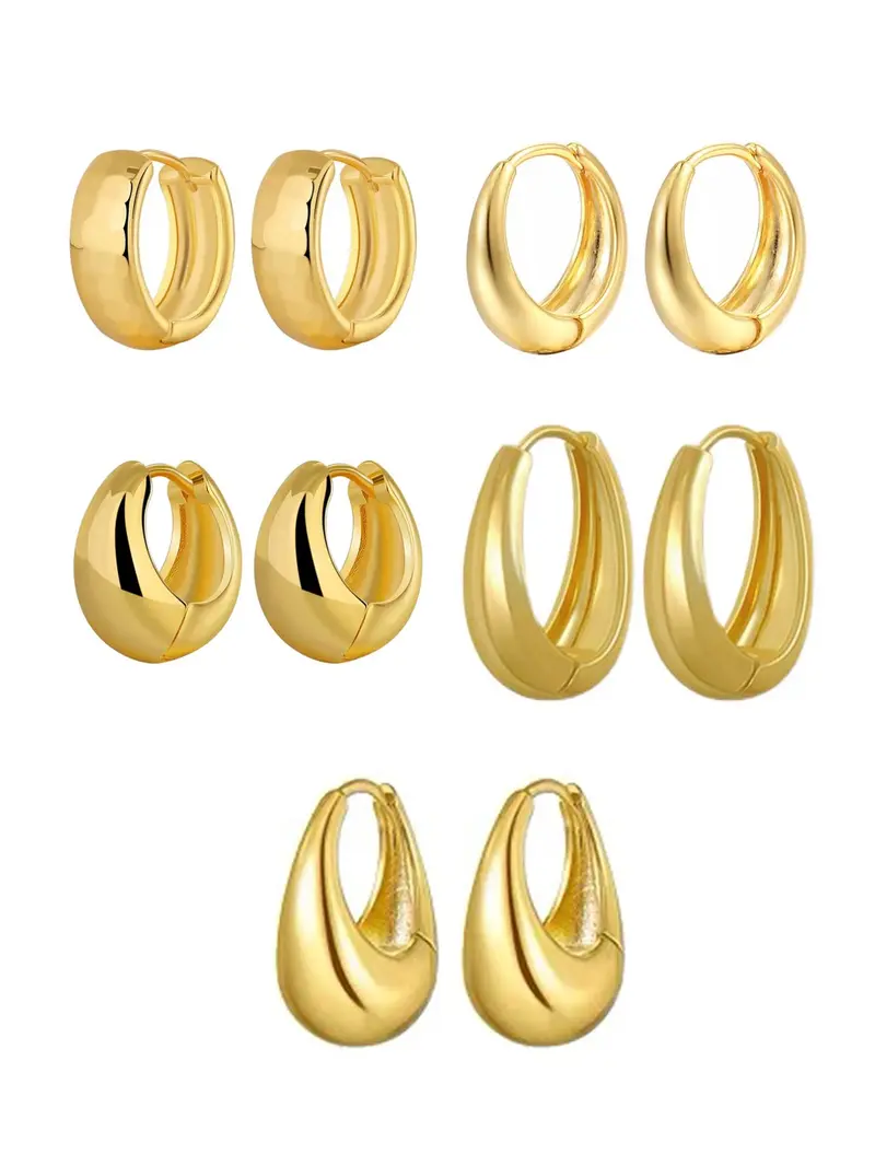 5 Pairs Vintage Elegant High-End Simple Fashion Metal Texture Geometric Design Women's Daily Commute Earrings Set, Stylish Ear Cuffs