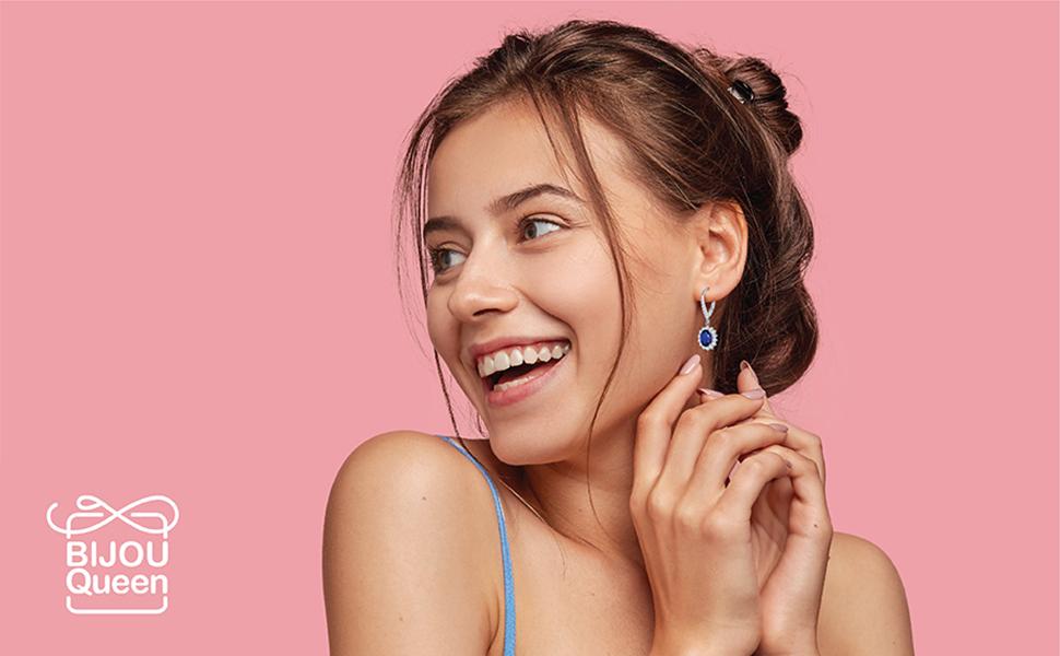 Synthetic Sapphire Earrings for Women, Diamond Drop Dangle Earrings for Women with Lab Created Sapphire, Halo Oval Cut Dangle Earrings, Birthstones Women's Gifts emerald cushion emerald earrings