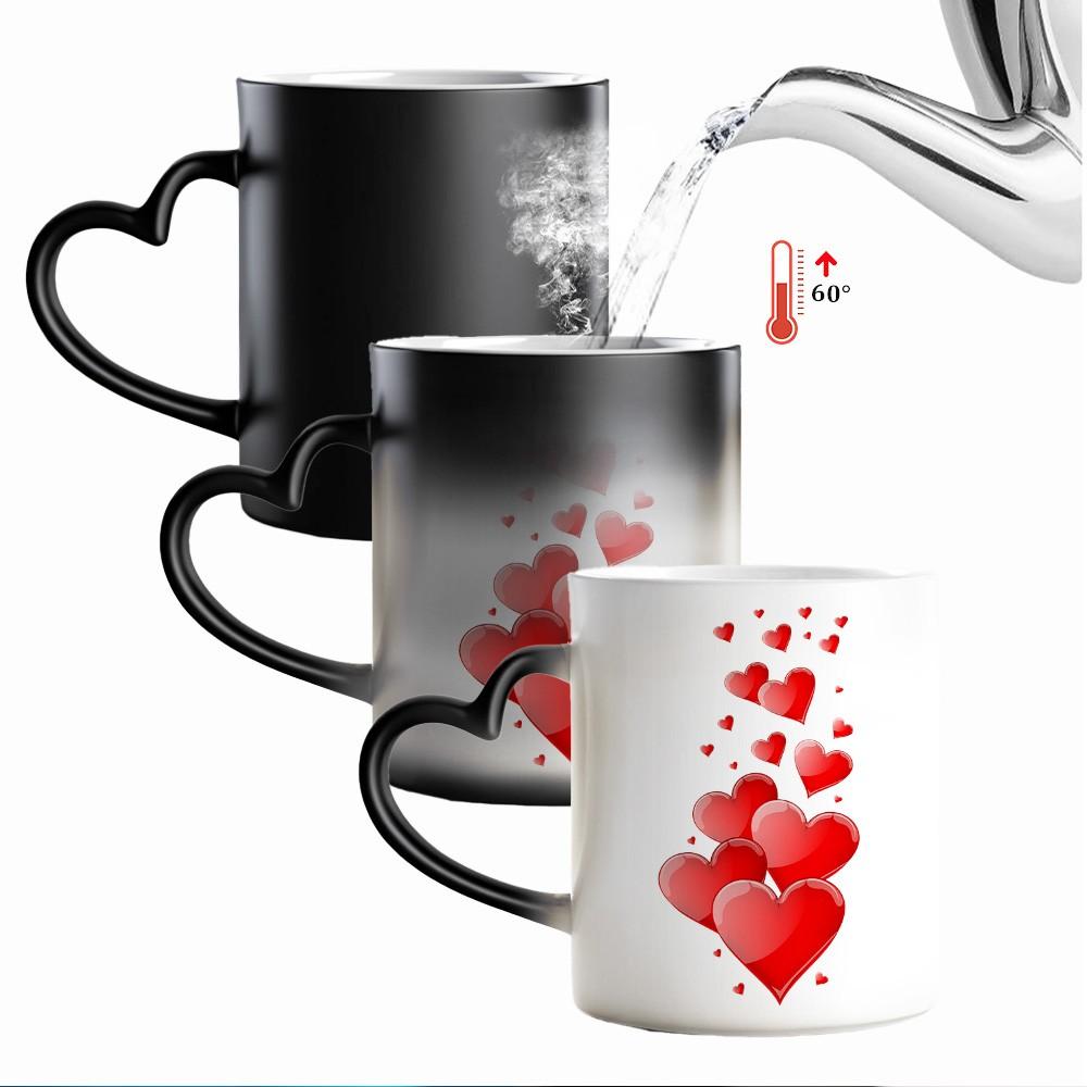 1pc Magical Color Changing Mug with Heart-Shaped Handle, 11oz Unique Red Heart Design, Perfect for Birthdays, Valentine'S Day, and Holiday Gifts