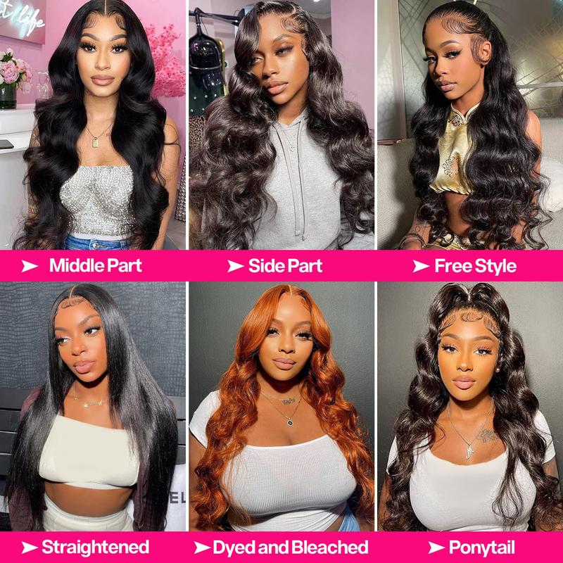 13x6 Lace Front Wigs Human Hair Body Wave Brazilian Hair Wigs For Women Natural Hair Line Pre Plucked Bleached Knots 13x6 HD Transparent Lace Frontal Wig 180% Density