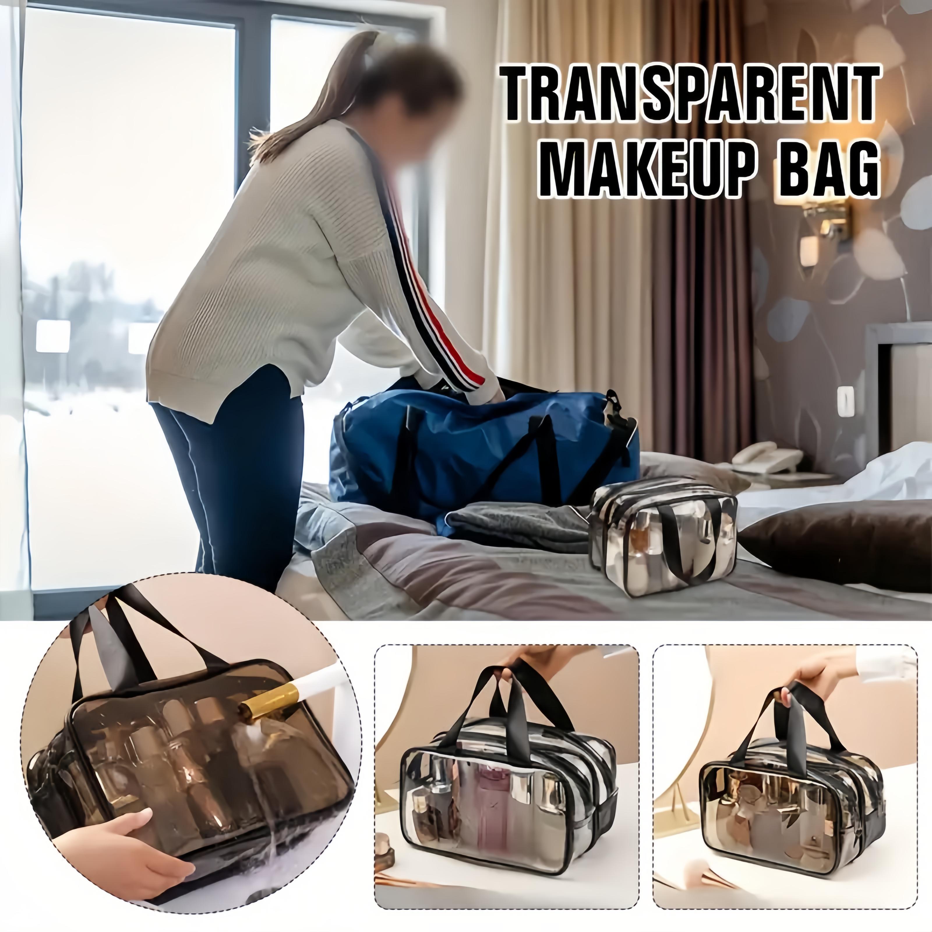 Clear Cosmetic Bag with Double Layer Dry Wet Separation, Large Capacity Transparent Toiletry Organizer for Travel, PVC Waterproof Makeup Case with Handles and Shoulder Strap, Portable Storage for Airport, Bath, Gym, Work, and Stadium Compliance