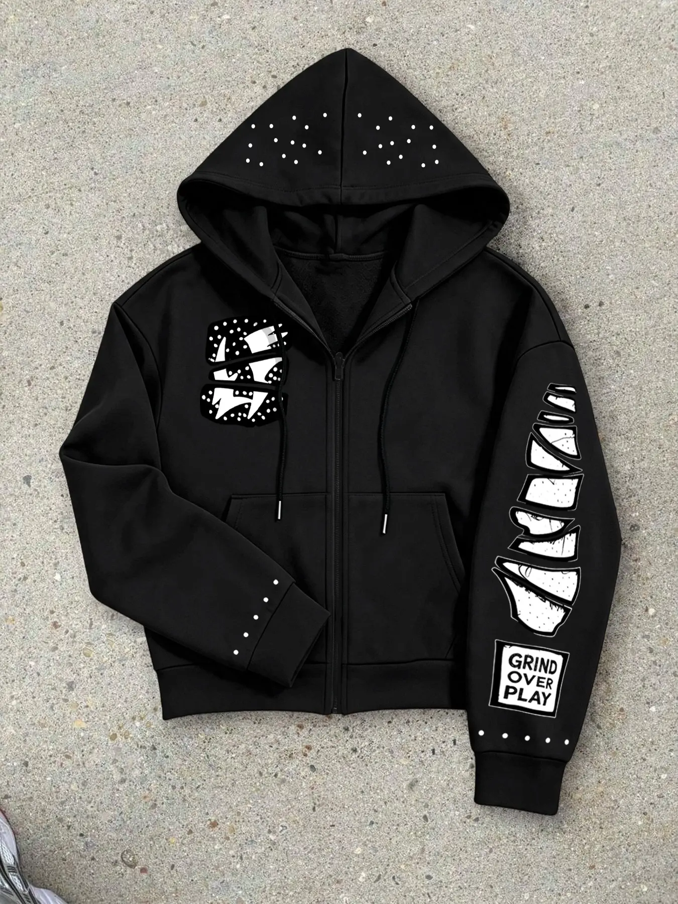 Men's Fall Winter Fashion Hooded Zip Pocket Sweatshirt, Casual Loose Fit, Graphic Style, Outdoor Activity, Daily Wear