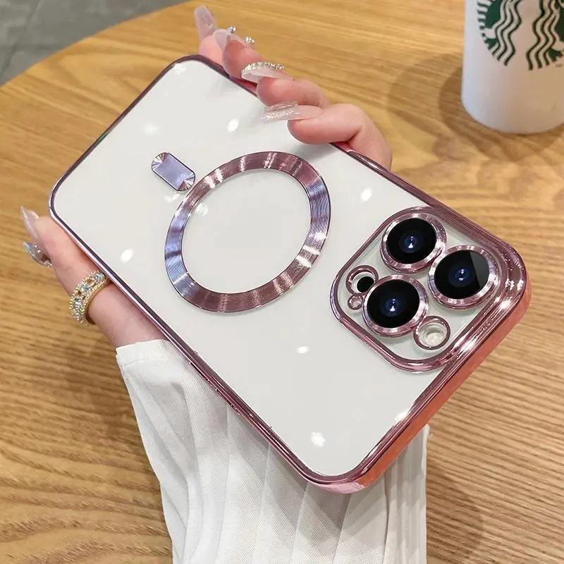 Luxury Transparent MagSafe Wireless Charging Half Wrapped Case for iPhone 18 Pro Max 17 Air 16 15 14 13 12 11,Magnetic Soft Silicone Casing, Matte Purple Gradient Glitter Bling, Shockproof Protection, Phone Accessories-A247